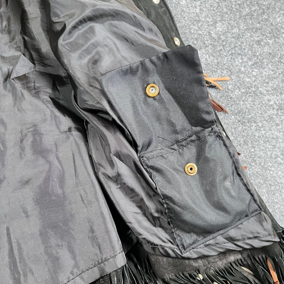 Leather Gallery Jacket Womens XL Black Suede Fringe Western Bone Studded Cowgirl - Picture 7 of 13